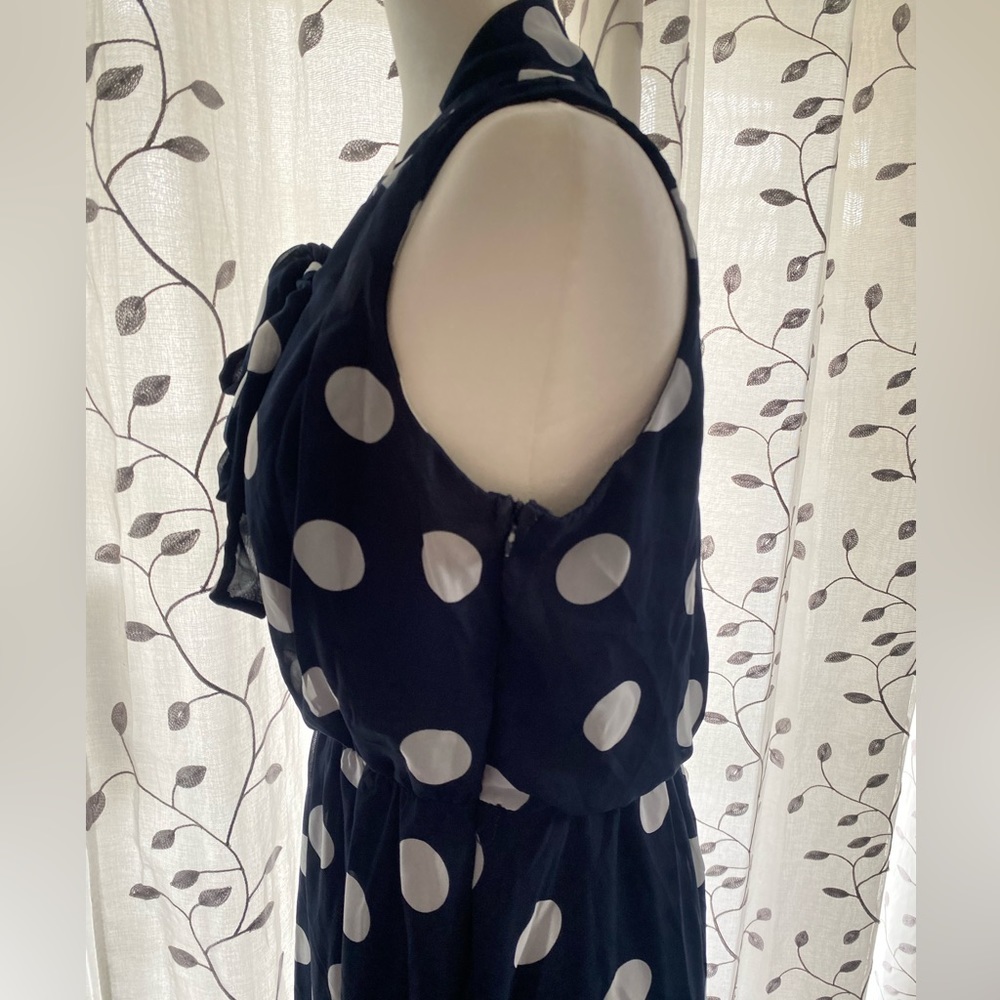 Blue with White Polka Dot Sleeveless Midi Women’s Dress Size 10 - Picture 4 of 7